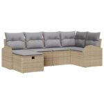 vidaXL 6-dielna súprava záhradnej pohovky so vankúšmi béžový poly ratan – Obrázok 2
