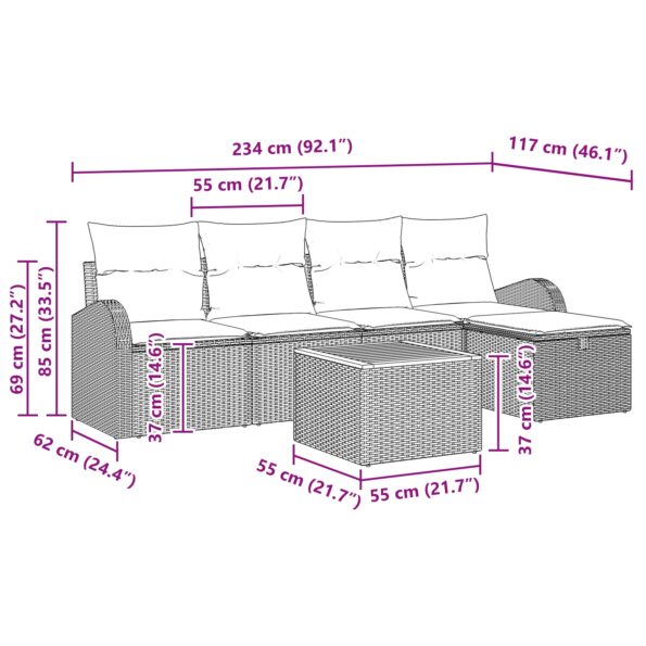 vidaXL 6-dielna súprava záhradných sedačiek s vankúšmi čierny poly ratan – Obrázok 13