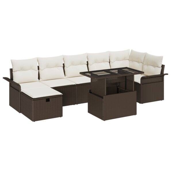 3361017_2.jpg vidaXL 8-dielny záhradný pohovkový set s vankúšmi, hnedý poly ratan – Obrázok 2