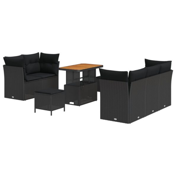 3361429_2.jpg vidaXL 8-dielny záhradný sedací set s vankúšmi, Čierny poly ratan akácia – Obrázok 2