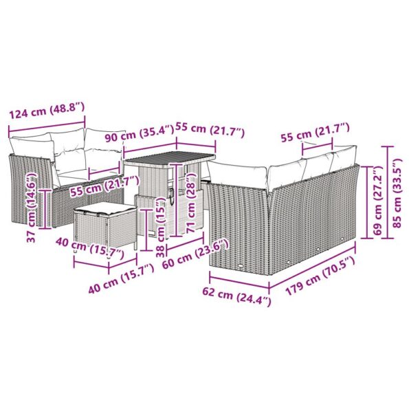 3361429_9.jpg vidaXL 8-dielny záhradný sedací set s vankúšmi, Čierny poly ratan akácia – Obrázok 9