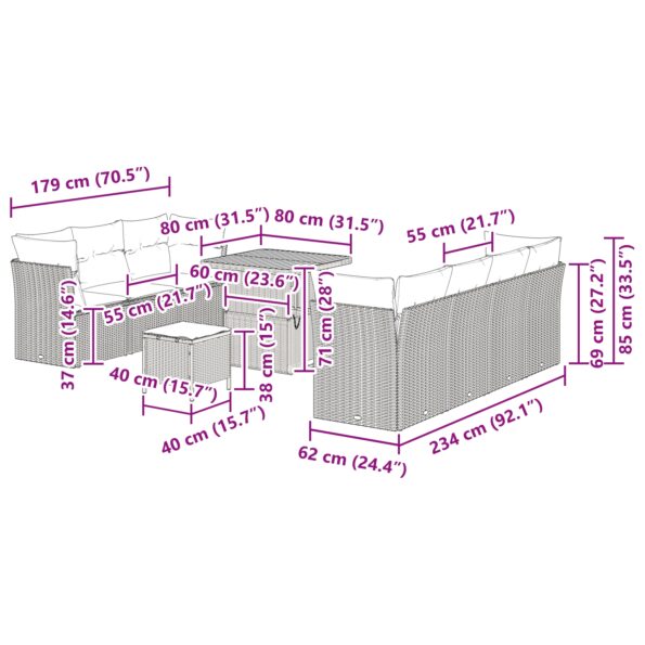vidaXL 10-dielna súprava záhradných pohoviek s vankúšmi Béžová Poly Ratan Akácia – Obrázok 9