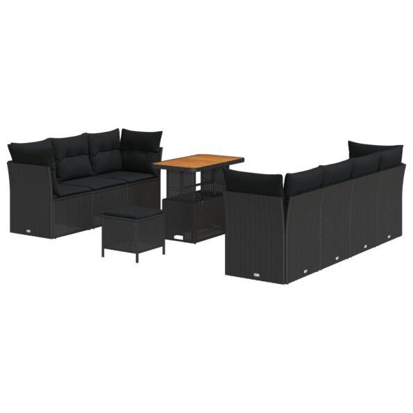 3361449_2.jpg 10-dielna súprava záhradného sofa s vankúšmi Čierna Polyratan Akácia, 3-dielna súprava záhradného jedálenského stolu s vankúšmi Čierna Polyratan Akácia – Obrázok 2