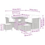 vidaXL 8-dielny záhradný gaučový set s vankúšmi čierny polyratan akácia – Obrázok 9