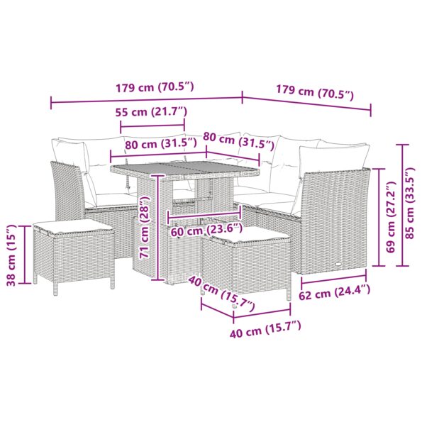 vidaXL 8-dielny záhradný gaučový set s vankúšmi čierny polyratan akácia – Obrázok 9
