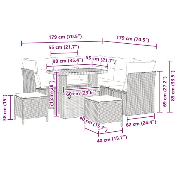 vidaXL 8-dielna záhradná súprava s vankúšmi v béžovom poly ratane – Obrázok 9