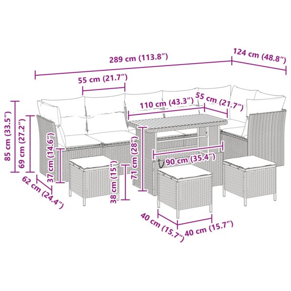 vidaXL 10-dielna súprava záhradného gauča s vankúšmi, čierny poly ratan, akácie – Obrázok 9