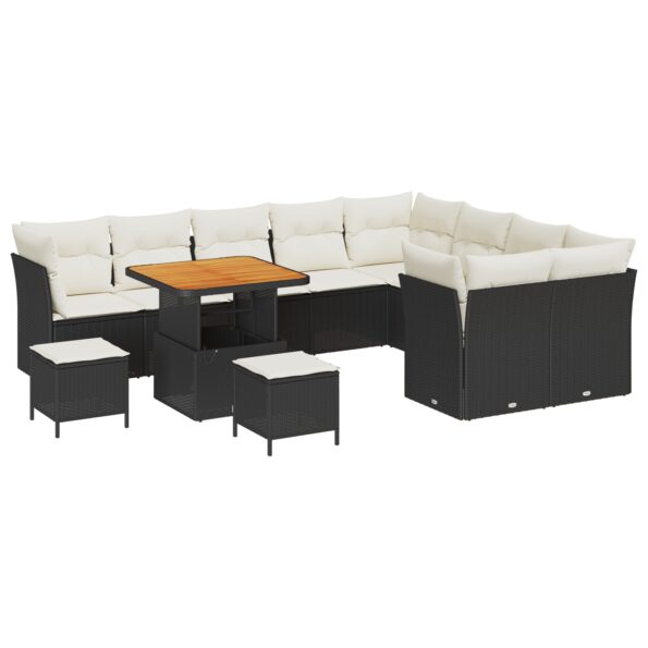 3361520_2.jpg vidaXL 12-dielny záhradný pohovkový set s vankúšmi čierny polyratan acacia – Obrázok 2