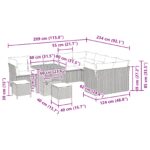 vidaXL 12-dielny záhradný gaučový set s vankúšmi Béžový poly ratan akácia – Obrázok 9