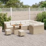 vidaXL Súprava záhradných pohoviek s vankúšmi 12 kusov béžová polyratanová akácia – Obrázok 3