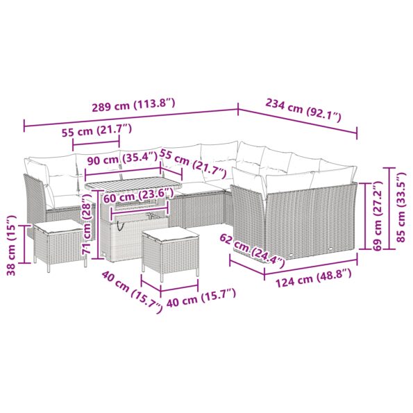vidaXL 12-dielna záhradná pohovka s vankúšmi béžová poly ratan akácia – Obrázok 9