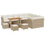 vidaXL 13-dielny záhradný pohovkový set s vankúšmi béžový poly ratan akácia – Obrázok 2