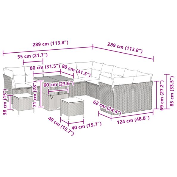 vidaXL 13-dielna záhradná súprava s vankúšmi, čierny poly ratan, akácia – Obrázok 9