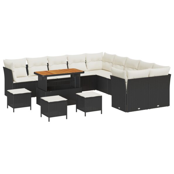3361550_2.jpg vidaXL 14-dielny záhradný pohovkový set s vankúšmi, čierny poly ratan, akáciový – Obrázok 2