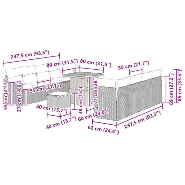 3361587_10.jpg vidaXL 11-dielna sada záhradných pohoviek s vankúšmi Béžová Poly ratan Akácia – Obrázok 10