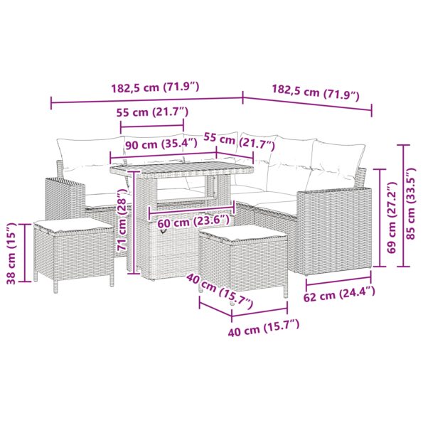 vidaXL 8-dielny záhradný pohovkový set s vankúšmi Béžová Poly ratan Akácia – Obrázok 10