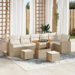 vidaXL 9-dielny záhradný set sedačiek s vankúšmi béžový poly ratan akáciový