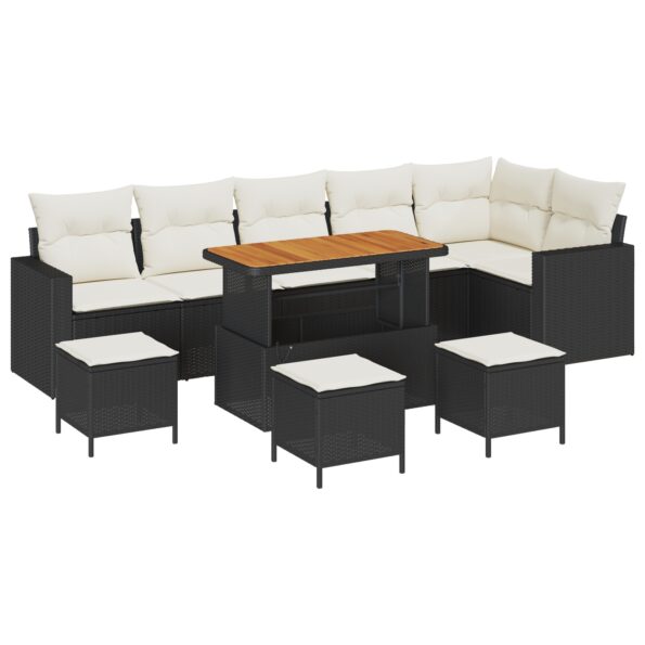 vidaXL 10-dielna sada záhradného gauča s vankúšmi čierny polyratan akáciový – Obrázok 2