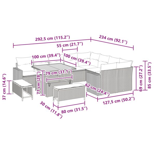 vidaXL 12-dielna záhradná sada s vankúšmi čierny polyratan akácia – Obrázok 10