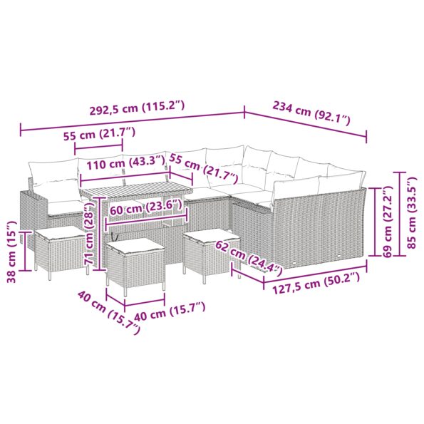 vidaXL 13-dielna záhradná pohovková súprava s vankúšmi béžová poly ratan – Obrázok 10