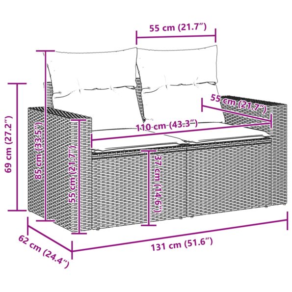 vidaXL 13 Dielna Záhradná Pohovka s Vankúšmi Béžová Poly Ratan Acacia – Obrázok 10