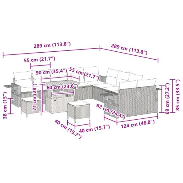 vidaXL 13-kusová záhradná sedačka s vankúšmi - Čierny poly ratan akácia – Obrázok 13
