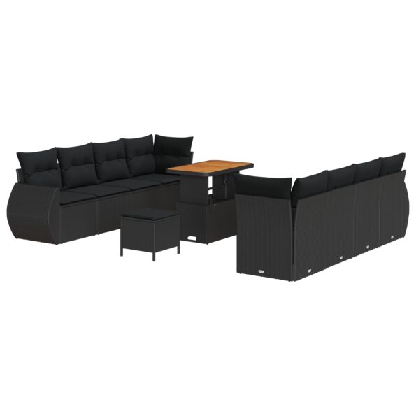 3361849_2.jpg vidaXL 11-dielny set záhradných pohoviek s vankúšmi čierny polyratan akácia – Obrázok 2