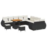 vidaXL 13-dielna sada záhradného sofa s vankúšmi čierny poly ratan akácia – Obrázok 2