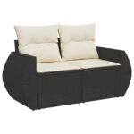 vidaXL 13-dielna sada záhradného sofa s vankúšmi čierny poly ratan akácia – Obrázok 6