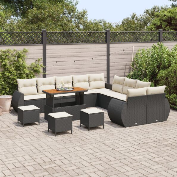 vidaXL 14-dielna záhradná pohovka so vankúšmi čierna poly ratanová akácia – Obrázok 3