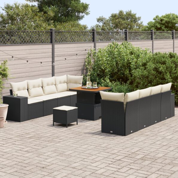 vidaXL 11-dielna súprava pohoviek s vankúšmi čierny polyratan akácia – Obrázok 3