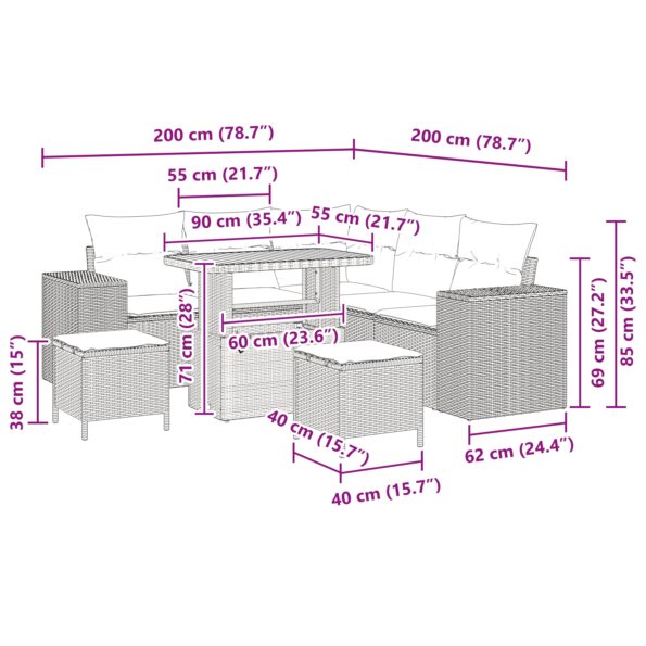 vidaXL 8 Dielny Záhradný Gaučový Set s Vankúšmi Čierny Poly Ratan Akácia – Obrázok 10