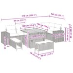 vidaXL 9-dielna súprava gauča s vankúšmi čierneho polyratanu – Obrázok 11