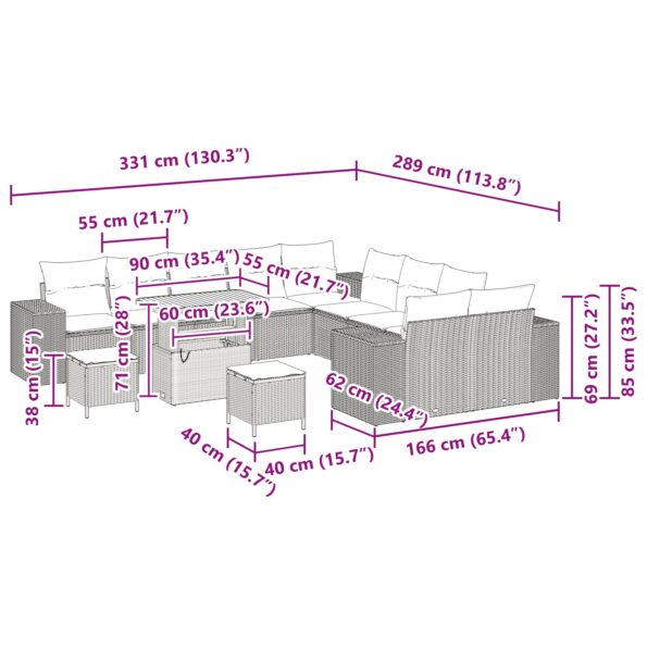 Set záhradnej pohovky vidaXL s vankúšmi Béžová Poly Ratan Akácia, 3-dielny súprava záhradného jedálenského stolu vidaXL s vankúšmi Béžová Poly Ratan Akácia – Obrázok 12