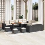 vidaXL 14-dielna súprava záhradného gauča s vankúšmi čierny polyratan akácia