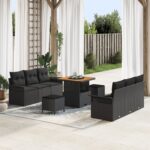 vidaXL 9-dielna zostava záhradného sofa s vankúšmi čierna poly ratan