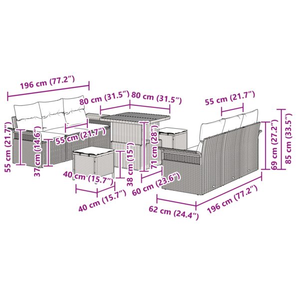 3362084_12.jpg vidaXL 9-dielna zostava záhradného sofa s vankúšmi čierna poly ratan – Obrázok 12