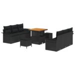 vidaXL 9-dielna zostava záhradného sofa s vankúšmi čierna poly ratan – Obrázok 2