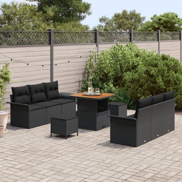 3362084_3.jpg vidaXL 9-dielna zostava záhradného sofa s vankúšmi čierna poly ratan – Obrázok 3