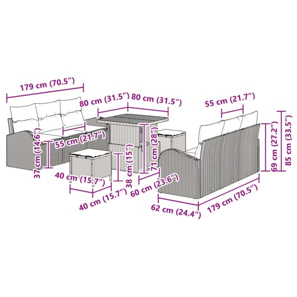 3362345_12.jpg 9-dielna záhradná sedačka vidaXL s poduškami Čierna Poly ratan Akácia, 2-miestna záhradná sedačka vidaXL s poduškami Čierna Poly ratan, 3-dielny záhradný jedálenský set s poduškami Čierna Poly ratan Akácia – Obrázok 12