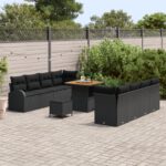vidaXL 11-dielna súprava záhradných gaučov s vankúšmi Čierna Polyratan Acacia – Obrázok 3