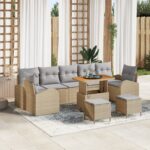 vidaXL 10-dielna súprava záhradného nábytku s vankúšmi, béžová poly ratan acacia