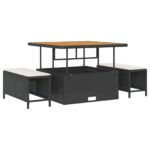 9 kusový záhradný pohovkový set s vankúšmi čierny poly ratan akácia, 2-sedačková záhradná pohovka s vankúšmi čierny poly ratan, 3 kusový záhradný jedálenský set s vankúšmi čierny poly ratan akácia – Obrázok 7