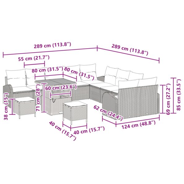 vidaXL 13-dielna záhradná pohovka s vankúšmi béžová polyratanová akácia – Obrázok 12