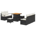 vidaXL 8-dielna záhradná pohovka súprava s vankúšmi čierny poly ratan akácia – Obrázok 2