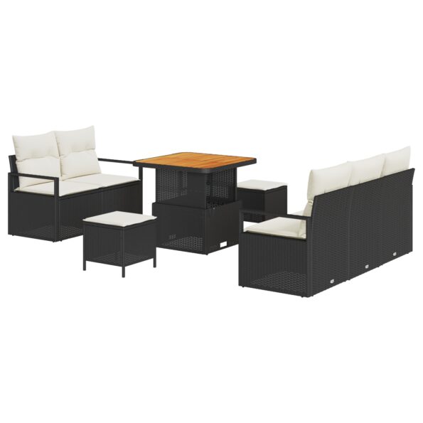 vidaXL 8-dielna záhradná pohovka súprava s vankúšmi čierny poly ratan akácia – Obrázok 2