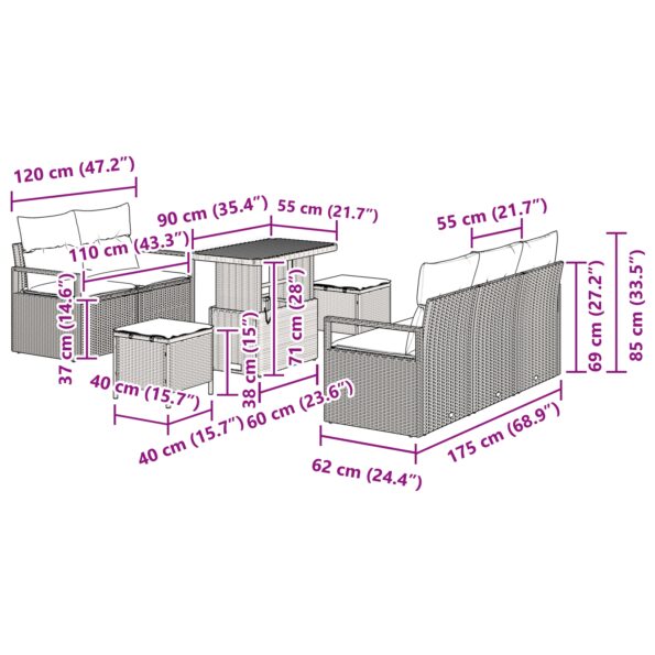 vidaXL 8-dielna záhradná sada so vankúšmi Čierna polyratanová akácia – Obrázok 12