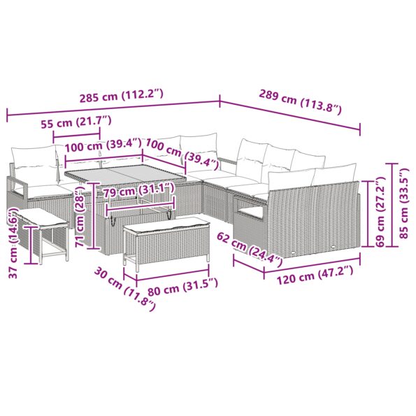 VidaXL 13-dielny záhradný pohovkový set s vankúšmi čierny poly ratan, VidaXL 2-miestna záhradná pohovka s vankúšmi čierny poly ratan, VidaXL 3-dielna záhradná jedálenská súprava s vankúšmi čierny poly ratan – Obrázok 12