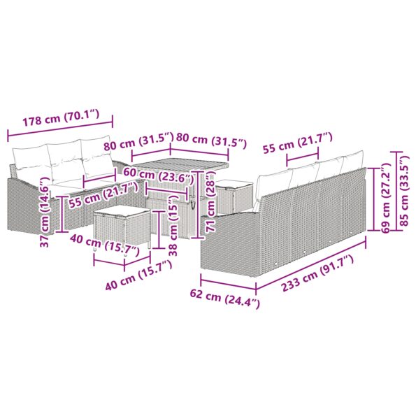 vidaXL 10-dielna záhradná súprava pohoviek s vankúšmi čierny poly ratan akácia – Obrázok 12