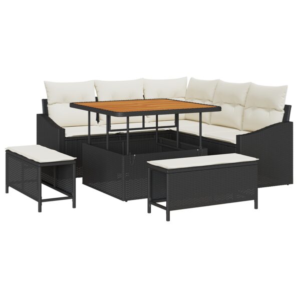 3362645_2.jpg vidaXL 8dielny záhradný sedací set s vankúšmi čierny poly ratan akácia – Obrázok 2